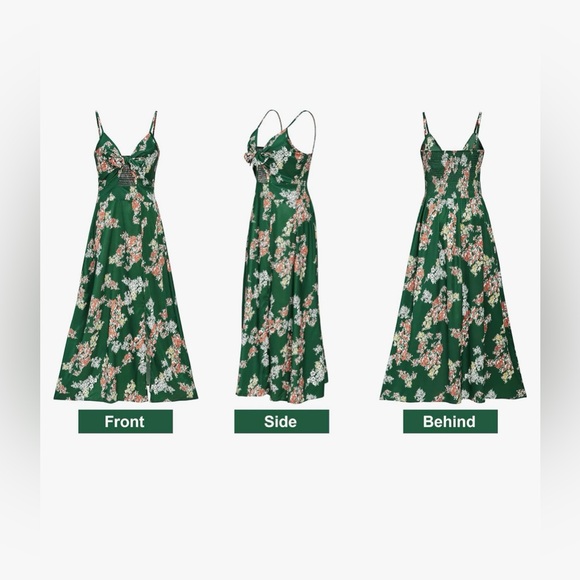 Women Spaghetti Strap Midi Satin Dresses Tie Front, Split Hollow Dress Green XL - Picture 8 of 9